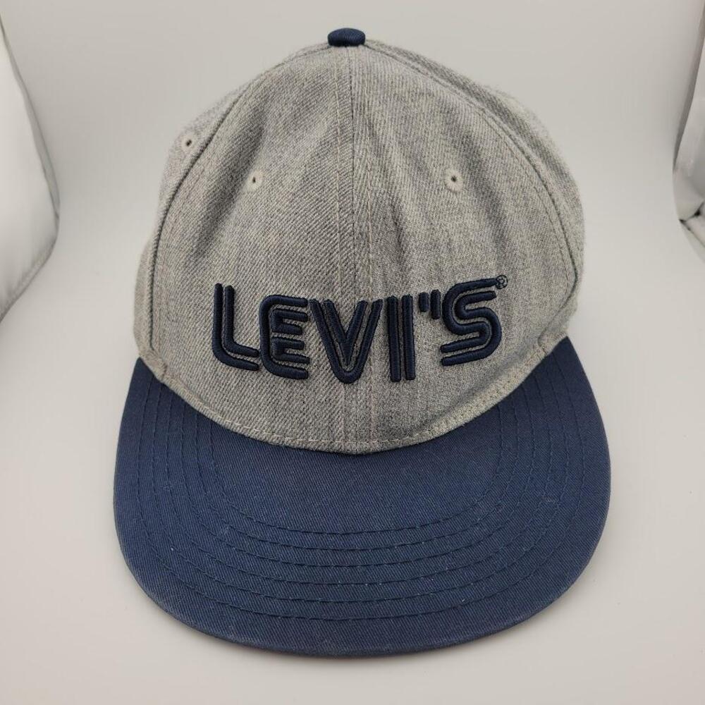Levis Hat Cap Snap Back Gray Blue Embroidered Wool Cotton Mens Modern Streetwear